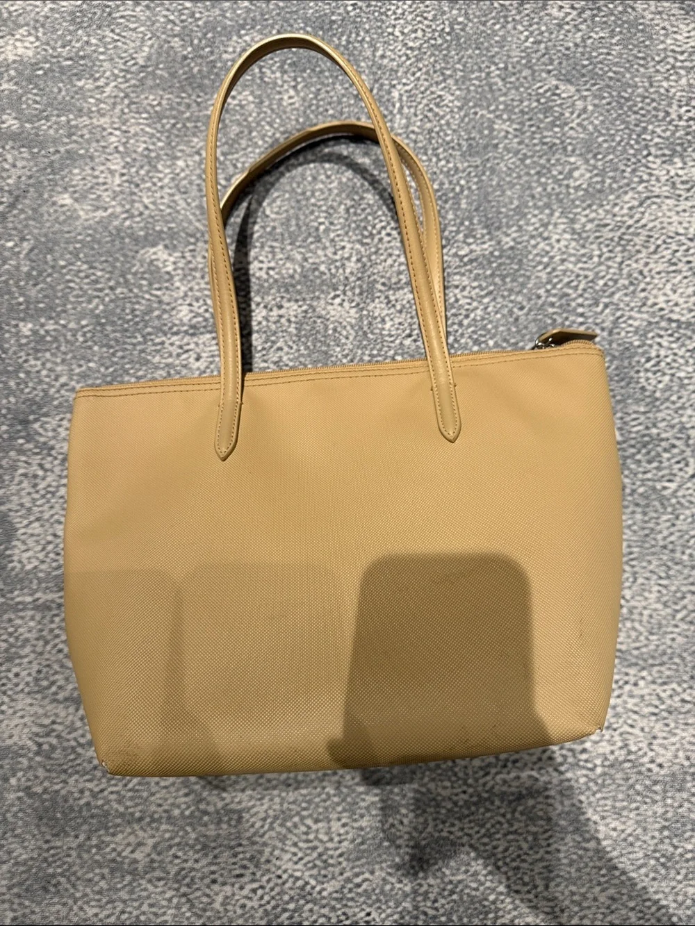 Lacoste Pale Peach Leather Tote with Signature Croc